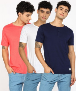 Aditya Birla - abof Solid Men Henley Neck Multicolor T-Shirt