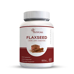 Herbal max Flaxseed Capsules 800mg with for Men & Women - Supports Skin, Joint, Hair & Immunity Support. - 60 Veg Capsules.