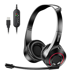 Voyee Upgraded USB Wired Over Ear Headphones with Mic for Laptop Pc, with in-Line Volume, Mute Control & Adjustable Mic Boom for Skype/Office/Classroom