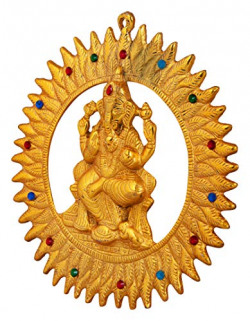 Sacred Blessings Metal Lord Ganesha Wall Hanging for Entrance (20.5 cm) Showpiece Gift, Golden, 1 Piece
