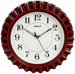 Oreva Plastic Wooden Look Designer Wall Clock (27.7 x 27.7 x 5.2 cm, Red Wood, AQ-6507)