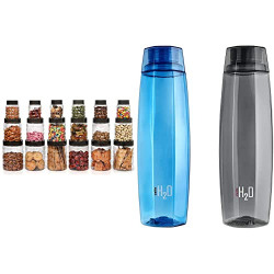 Cello Checkers Plastic PET Canister Set, 18 Pieces, Clear & Cello H2O Octa 1 Litre Water Bottle Set of 2, Assorted