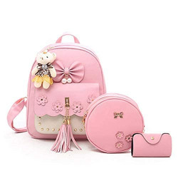 Comfabie Women's PU Leather Stylish and Trending Backpack for College Office Travel Purse Fashion Mini Small Pouch and Cute Sling Bag Set (Pink, 5L) - Combo of 3 Pcs (pink)