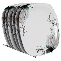 Golden Fish Melamine Dinner Plates Set of 6 for Serving - Full Size, Curved, Vintage Design,Floral Printed, Break Resistant for Home, Kitchen, Restaurant, Party (11")