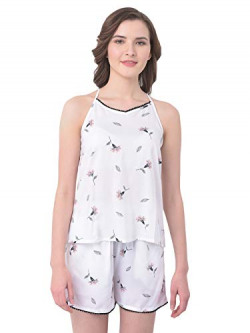 Clovia Women's Pretty Florals Cami Top & Shorts (LS0516P18_White_XXL)