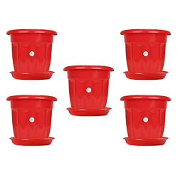 Kraft Seeds 8 Inch Wavy Collar Style Appealing Victoria Flower Planters with Bottom Plate Suitable for Home, Garden and Office Use  Red - Pack of 5