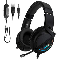 Cosbary 7.1 Wired Over Ear USB Gaming Headset with Mic, RGB, Noise Cancelling, Adjustable Padded Headband and Ear Cushions, 50mm Drivers, widely Compatible for Long time Gaming (Black) (M19)
