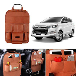 Oshotto Car Backseat Storage Organizer Phone Holder,Multi-Pocket for Bottles, Tissue Boxes,Kids Toy Storage and Great Travel Accessory Compatible with Toyota Innova Crysta (Tan)
