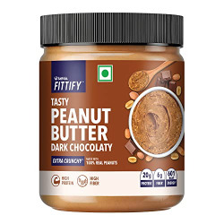 Saffola FITTIFY Tasty Peanut Butter | Dark Chocolaty | Extra Crunchy | High Protein | High Fiber | Vegan| No Trans Fat | 200g