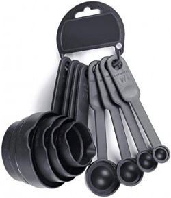 Ethnic Forest Plastic Measuring Cup and Spoon - Measuring Cups and Spoons Set for Kitchen use | Used for Cooking & Baking Cakes Measuring Spoon | Spoon & Cup for Solid and Liquid | Set of 8| Black
