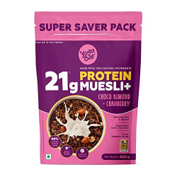 Yogabar Super High Protein Muesli 850g | 21g Protein | With Probiotics and Whey | No Refined Sugar | Easy on gut | Choco Almond | Protein Snack | High Fiber Food | Breakfast Cereal