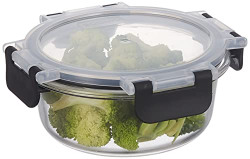 Amazon Brand - Solimo Borosilicate container 400ml- , Detachable Lid, Glass, Black