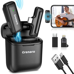 GRENARO J11 Wireless Mic with Charging Case, Lavalier Microphone Compatible for Type-C & iPhone, Noise Reduction Lapel Mic for Video Recording, YouTube, Facebook, Live Stream, No Micro USB Port