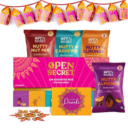 Open Secret Holi Gift Box | Combo of 15 | Dry Fruits Gift Box, Cookies, Brownie, Gift Hamper, Holi Gift Hampers, Gift Set, Corporate Gifts for Employees, Festive Lights, Card & Lantern