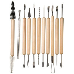 Chrome Ceramic 11 Pcs Wooden Handle Pottery Tool Kit.