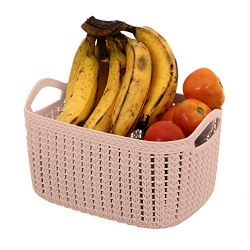Kuber Industries Unbreakable Plastic Multipurpose Large Size Flexible Storage Baskets/Fruit Vegetable Bathroom Stationary Home Basket with Handles (Peach) -CTLTC37802