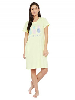 Clovia Women's Cotton Printed Short Nightdress with Pocket (NS1209A02_Yellow_S)