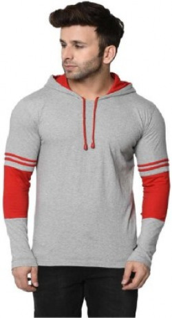 HELMONT Color Block Men Hooded Neck Grey T-Shirt