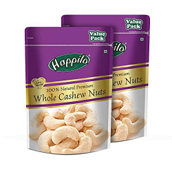 Happilo Premium Whole Cashew Nuts 500g (Pack of 2), Nutritious Dry Fruit, Snacks - Rich in Nutrients, Protein, Fiber, Vitamins