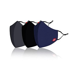 Lee Cooper Unisex Lightweight Cotton Face Reuseable Mask Without Valve, Multi color, Pack of 3