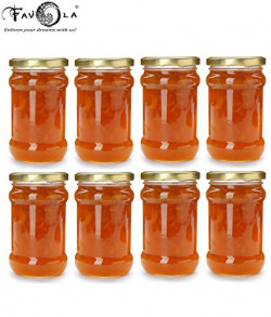 Favola Essentials Round Lug Glass Jar, Gold Lid, 200 ml, Set of 8, Clear