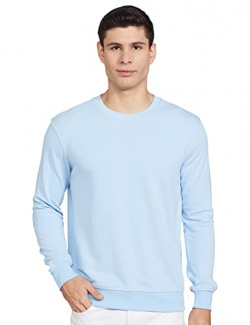 Amazon Brand - Symbol Men's Cotton Blend Round Neck Hooded Sweatshirt (AW18MNSSW01_Bright Sky_M)