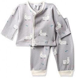 Longies Unisex-Baby Preemie Winter Night Suit Front Open Full Sleeves Single Pajama Set (LPWNSFSSV001_Grey001_Free Size)