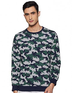 Amazon Brand - Symbol Men's Cotton Blend Crew Neck Sweatshirt (AW20JK01_Olive-Grey & Black_L)