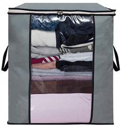 Home Store India Large Foldable Clothes Storage Organiser for Blanket Comforter Clothing Bedding with Durable Handles, Grey, Rectangular