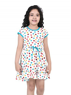 Naughty Ninos Girl's Cotton Fit and Flare Knee-Length Casual Dress (NN00704DRS-23_White_2-3 Years)
