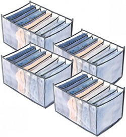 MBW Drawer Organizer Wardrobe Clothes Storage 7 Grids Storage Organizer Multipurpose Large Capacity Compartment Storage Box Collapsible for T-Shirt, Legging, Skirts, Jeans (Pack of 4, Grey)