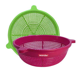 Wonder Kalpna Plastic Fruit Basket Set, 2 Pcs Tokri, Red Green Color, Made in India, KBS01652