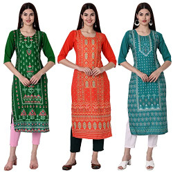Sancom Women's Crepe Straight Kurta (297-295-302_Multi_XL)
