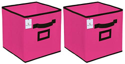 Kuber Industries Non Woven 2 Pieces Large Foldable Storage Organiser Cubes/Boxes (Pink) - CTKTC035236