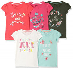 Max Girls Girls Printed Round Neck T-Shirts - Pack of 5 (M21CBTAMZ1MULTI_7-8Y) Multicolour