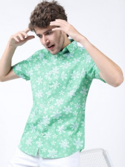 HIGHLANDER Men Printed Casual Green Shirt