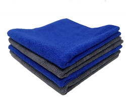 SOBBY Microfiber Cloth, 4pcs - 40 cm x 40cm - 340 GSM Blue and Gray - Highly Absorbent, Lint and Streak Free, All Purpose Cleaning Cloth for Kitchen, Car, Window, Stainless Steel, Silverware