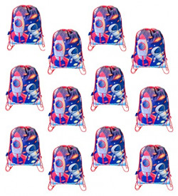 KOBBET Boys Party Birthday Gift Non-Woven Cute Space Print Drawstring Backpack Bag Haversack Bags for Kids Birthday Return Gift Set Party Favour Gift Set Storage Bag for kids 12pcs
