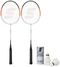 Amazon Brand - Symactive Aluminum Badminton Kit With 2 Racquets For Recreational Use And Feather Shuttles, S111, Multicolor
