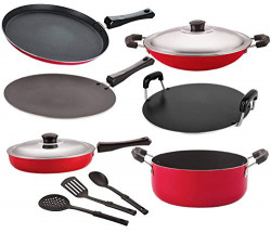 Nirlon Aluminium nonstick Cooking Set of 9 Pieces Combo Offers { FT13_CT_CHATTI_RT_Cass20_FP12_3SPN }