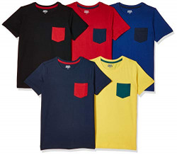 Amazon Brand - Jam & Honey Boy's Plain Regular fit T-Shirt (JHBTS-HS-2-PO5_Multicolor 7-8 Years)