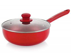 Nirlon Non Stick Induction Base Dishwasher Safe Aluminium Red Velvet Deep Kadhai with Glass Lid [24cm|Red Velvet]
