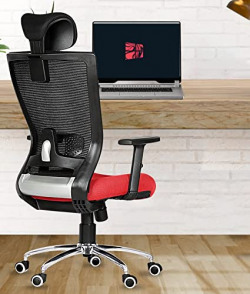 Da Urban Mascot High Back Revolving Mesh Office Executive Ergonomic Chair with Adjustable Armrest & Headrest and Tilt Lock, Long Day Comfort, (Red)