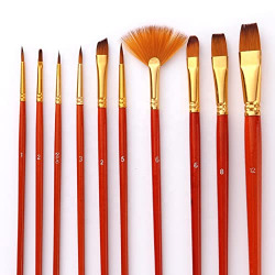 Beauty Hub Dcor 12 Pcs Paint Brushes with Nylon Hair & Wooden Handle for Acrylic, Oil, Watercolor, Canvas Drawing & Painting (with Case, Red & Gold)
