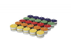 Amazon Brand - Solimo Wax Tealight Candles, 3-Hour Burn Time, Smokeless, No Residue (Set of 50, Multicoloured, Unscented)
