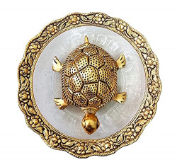 VIBRANT CONA Metal Feng Shui Tortoise On Plate Showpiece for Good Luck (Golden Tortoise Plate 5.5 INCH)