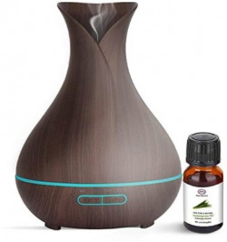 ReNe-Maurice Aroma Essential Oil Diffuser Ultrasonic Cool Mist Humidifier 400ml Tank Capacity with 7 Color Mood Changing LED Lights - Wood Grain Black and 15ml Diffuser(400 ml)