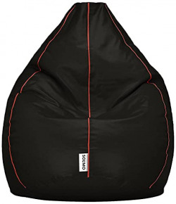 Amazon Brand - Solimo Premium Faux Leather Bean Bag, Filled With Beans | Capacity: Upto 6 Ft 3 In Height, 120 Kg Weight | 3Xl | Black With Pink Piping