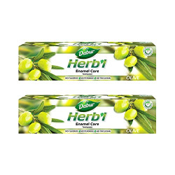 Dabur Herb'l Olive Enamel Care Toothpaste - 300g (150g x 2, Pack of 2) | No Flourides, Peroxides & Triclosan | For White & Healthy Teeth | Olive Fights Yellowness