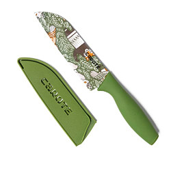 CAROTE Knife Kitchen Knife Pocket Knife Chef Knife Santoku Knife for Kitchen Use Home Kitchen Stainless Steel Knife with Blade Cover, Green, 5inch